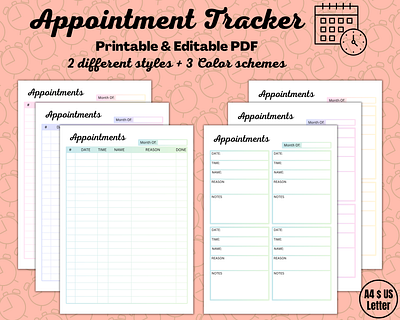 Appointment Tracker - 2 Styles/3 Colors appointment tracker business needs corporate design digital products etsy graphic design meetings printables schedule
