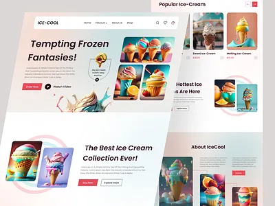 Ice-cream website landing page clod delivery drink food ice cream webpage website