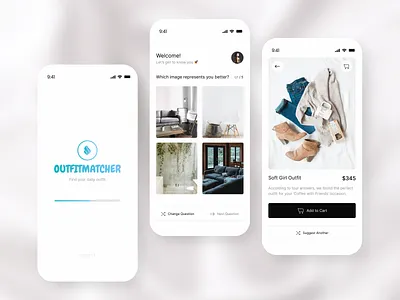 OutfitMatcher abstract clothing design detail e commerce home iphone loading match minimal mobile mobile design native onboarding online shopping shopping ui user interface ux