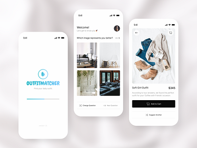 OutfitMatcher abstract clothing design detail e commerce home iphone loading match minimal mobile mobile design native onboarding online shopping shopping ui user interface ux