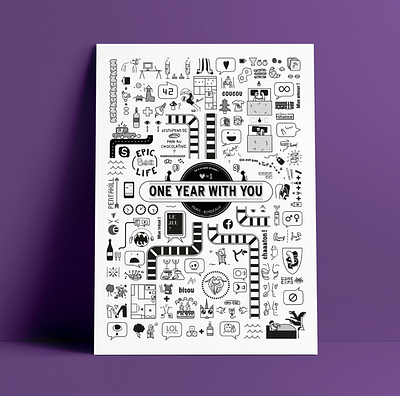 One year of a love story design illustration picto