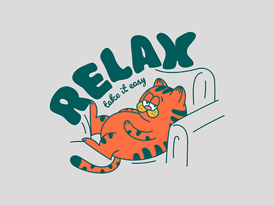 orange boy 2d art cat chill flat illustration funny garfield illustration relax vector