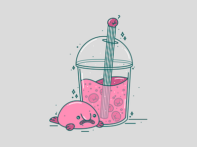 bloba tea 2d art blobfish boba tea flat illustration funny illustration vector