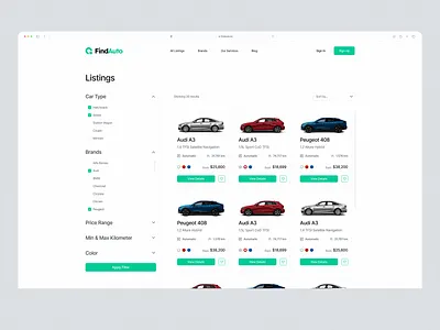 Listing Page Design - FindAuto landing page listing page ui ui design web design webpage website ui