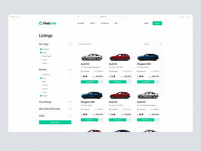 Listing Page Design - FindAuto landing page listing page ui ui design web design webpage website ui