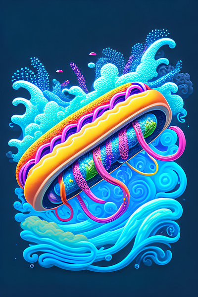 Vibrant Underwater Graffiti: Hot Dog Vector Art naturefusion