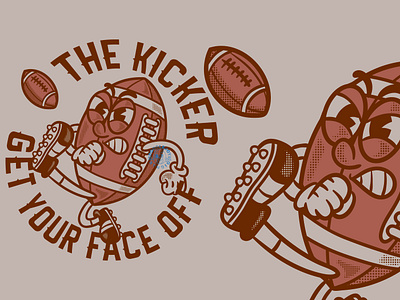 THE KICKER | GET YOUR FACE OFF! american football branding cartoon cartoon character character design character illustration clothing clothing design graphic design logo mascot retro cartoon retro logo retro mascot retro mascot illustration tshirt design