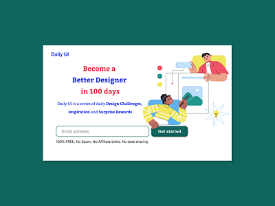 Daily UI Landing Page 100 branding dailyui dailyui landing page design illustration redesign ui ux