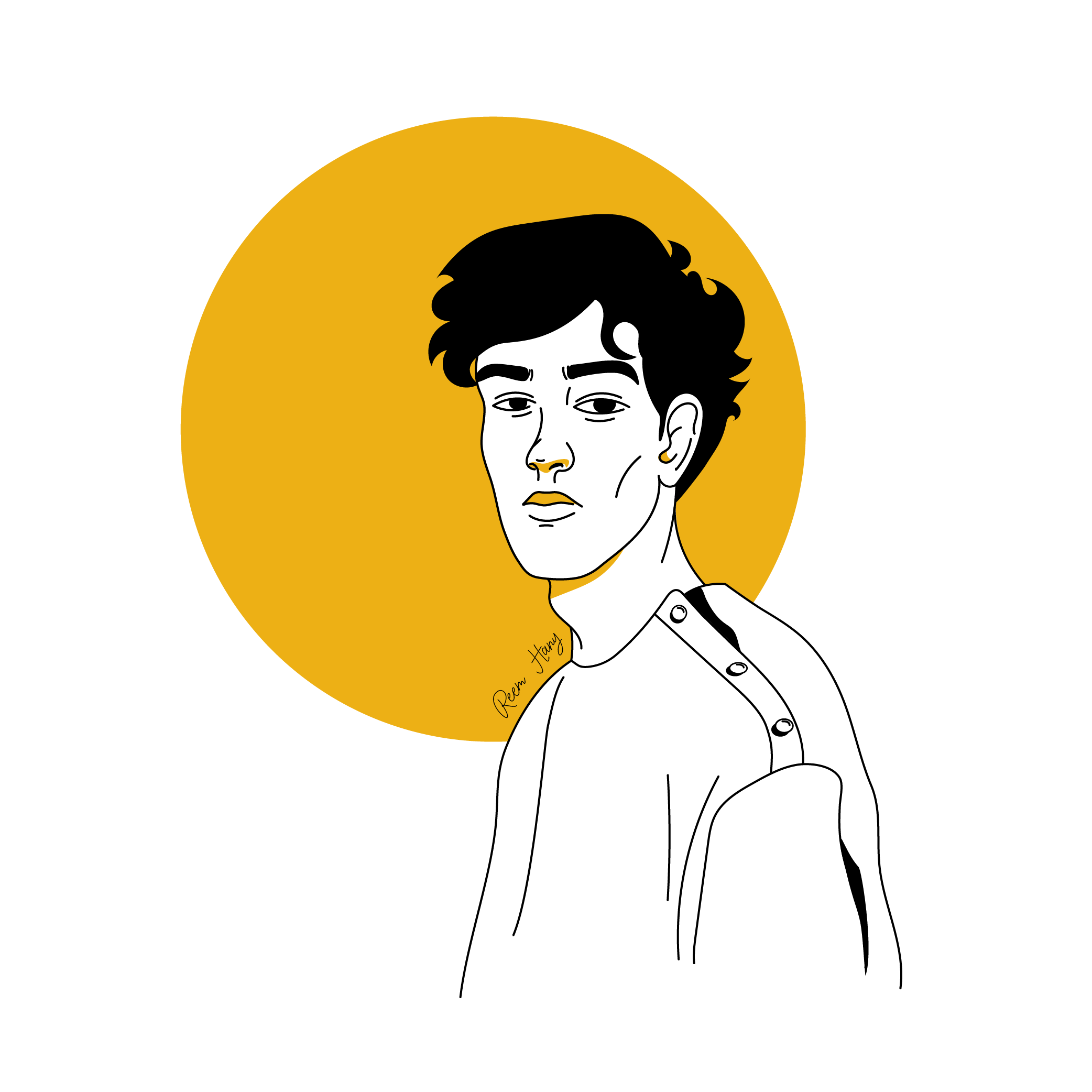 Staring Boy! black boy character circle concept design drawing eyes flat hair icon illustration illustrator lines look man minimal stroke yellow