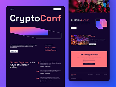 Crypto Conference Website crypto dark key dark mode geometric gradients home page landing page ui ui design web web design website