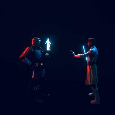 Obiwan vs Mando 3d animation material rigging