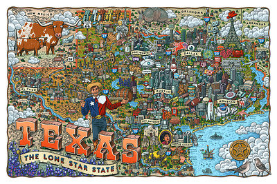 Texas Map drawing illustration mapmaking maps mario texas zucca