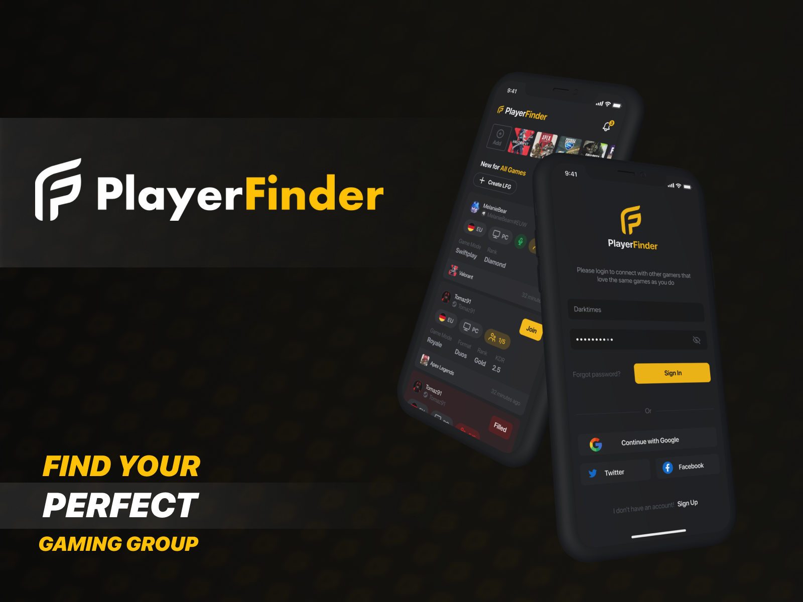 Example of PlayerFinder - LFG Gaming App