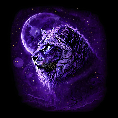 Illustration of a Lion at Night Purple Version ai ai created design digital digitalart fiverr graphic design illustration lion lion at night purple selling