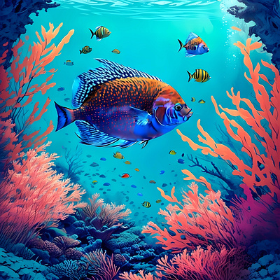 Illustration of a fascinating Coral Reef ai ai created coral coral reef design digital digitalart fishes fiverr graphic design illustration ocean reef