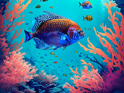 Illustration of a fascinating Coral Reef ai ai created coral coral reef design digital digitalart fishes fiverr graphic design illustration ocean reef