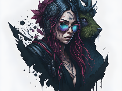 Gothic Girl With Pet animals digital painting display dogs gothic graphic design illustration love pets