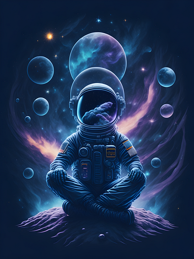 Meditating in Space With Serenity astronaut digital painting display galaxy graphic design illustration peace serenity space