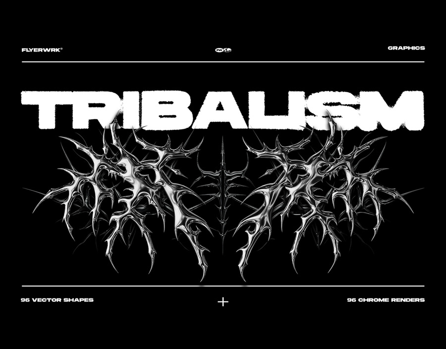 TRIBALISM - Vector Shapes + Chrome renders chrome dark elements ghotic graphics neo tribal objects png rave renders shapes tattoo techno tribals vector y2k