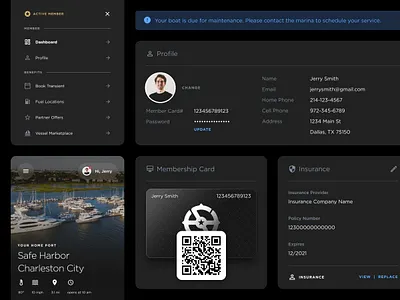 Member Dashboard agency bento cards dark mode dashboard design member nav portal profile studio tiles ui ux
