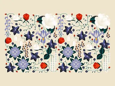 June Blooms berries blooms buds design floral flowers illustration leaves pattern petals rosebud roses seasonal seasons spring summer symmetry vector vines wedding