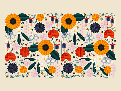 August Blooms autumn blooms buds dahlia daisy design fall floral flowers illustration july leaf leaves peony poppy seasons spring summer sunflowers vector