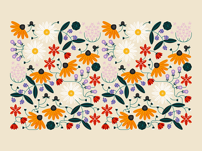 September Blooms berries berry blooms buds coneflower daisies daisy design fall floral flowers illustration leaf leaves pattern poppy succulent symmetry vector vines
