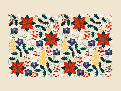 December Blooms berries berry blooms christmas december floral flowers gift gift wrapping holly illustration patterns poinsetta seasonal seasons snow vector winter wrapping wrapping paper