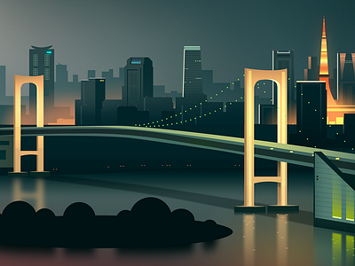 Tokyo bridge architecture bridge city green illustration japan lifestyle light neon reflexion skyline tokyo tower travel