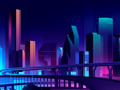 Houston blue bridges building city gradient highline illustration neon photoshop sky skyline travel usa