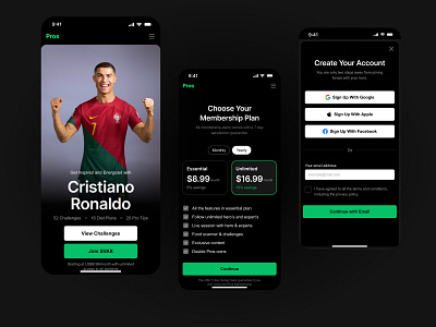 Pros - Coming Soon activities clean design figma health ios mobile app payment plans payments product design signup sports user experience user interface
