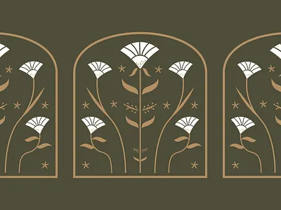 Floral Brand Identity Pattern arc art nouveau branding design flat floral flower freelance gold graphic design green logo mark nature pattern seal vintage white