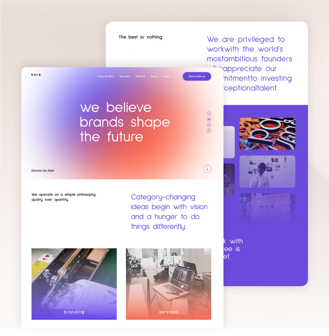 kora agency agency app branding creative design illustration logo minimal ui ux web website