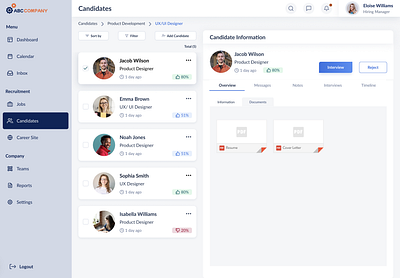 Human Resources Hiring Platform candidates design system human resources ui design