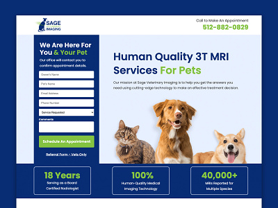 Sage Veterinary Imaging Landing Page branding conversion conversion optimized cta design embedded form graphic design landing page pets ui ux veterinary vets