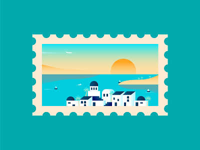 Postage stamp arquitecture geometric greece illustration mediterranean middle east postage stamp sea vector vintage