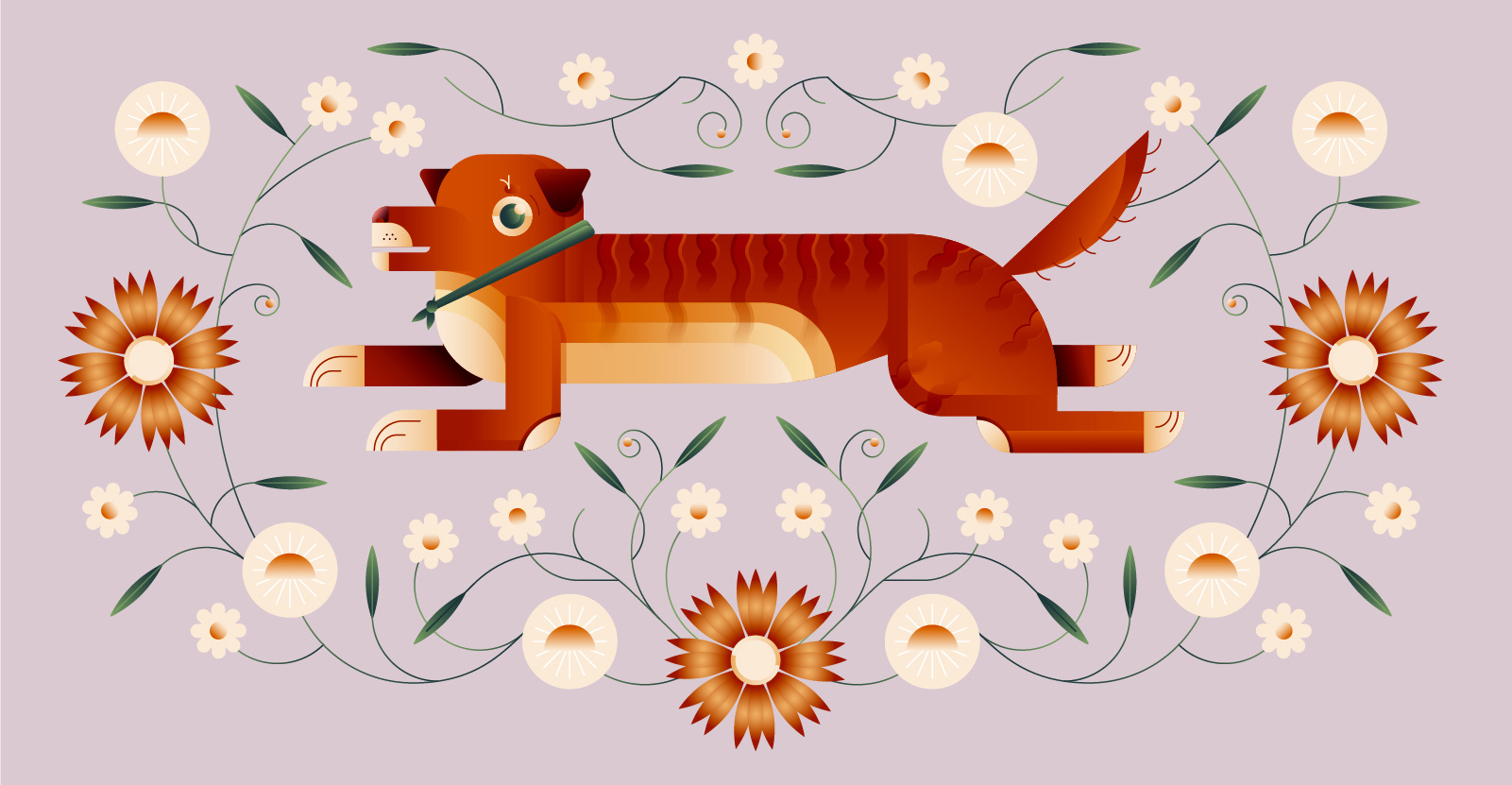 Doggo in flowers botanical daisy dog floral flowers garden illustration pattern pup puppy spring summer sunflower vector