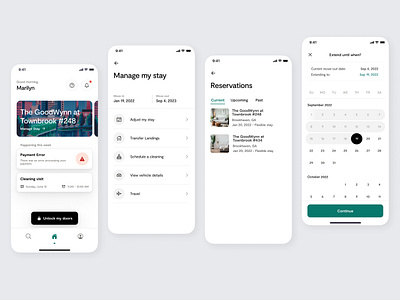 Landing - Short term rental booking app airbnb app app design booking calendar clean error messaging home ios manage minimal mobile real estate rental reservations smart device smart home smart lock ui ux