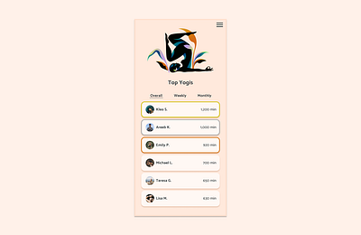 Daily UI: Leaderboard 019 daily ui daily ui 019 daily ui challenge daily ui challenge 019 dailyui dailyui019 dailyuichallenge dailyuichallenge019 design graphic design leaderboard minimalist simple ui yoga app