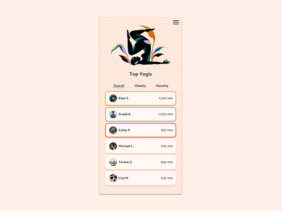 Daily UI: Leaderboard 019 daily ui daily ui 019 daily ui challenge daily ui challenge 019 dailyui dailyui019 dailyuichallenge dailyuichallenge019 design graphic design leaderboard minimalist simple ui yoga app