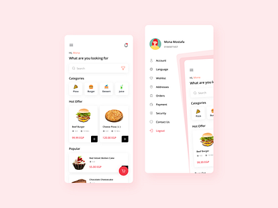 Food Delivery App app dailyui dailyuichallenge design drawer food delivery home mobile offer order app slide menu ui xd