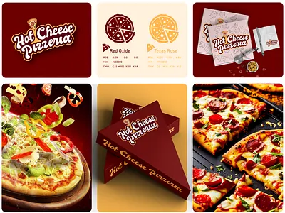 Hot Cheese Pizzeria - Logo and Brand Identity Design branding cheese design food graphic design illustration logo minimal pizza red restaurant typography vector white yellow