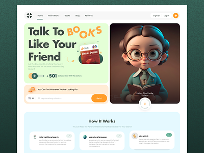 Landing talk to books - Ai website ai ai tool book book web ui clean e book ebook homepage landing page library minimal modern online book platform product design search typography ui ux web design