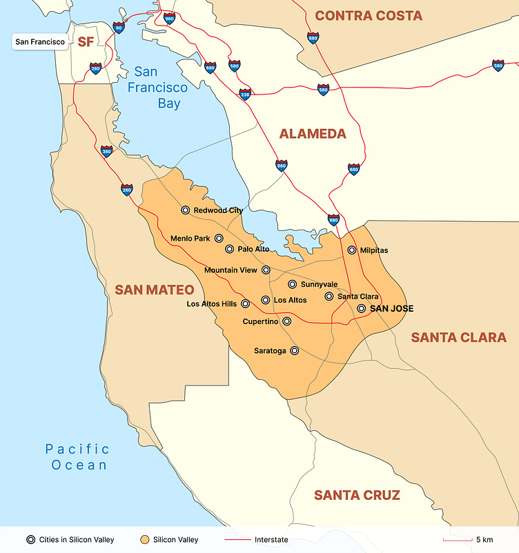 Map of Tech Cities in Silicon Valley - Infographic by Ismail Houman on ...