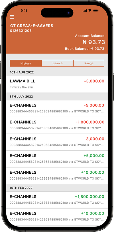 Gtbank mobile app home screen banking finance fintech ui ux
