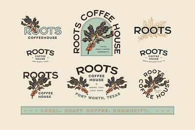 Roots Coffeehouse Brand Refresh brand branding coffee coffee branding coffee illlustration coffee logo coffee plant community craft custom typography design fort worth graphic design illustration local logo typography