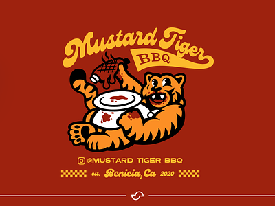 Mustard Tiger BBQ | T-Shirt Illustration apparel design barbeque bbq branding character cooking design food and drink food branding fun graphic design illustration logo mustard orange playful print design script font tiger tshirt illustration
