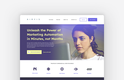 Airyis branding clean contrasting colors dark dark theme design digital design email email marketing graphic design landing page minimal minimalistic pricing tiers text text messaging typography ui ux web page