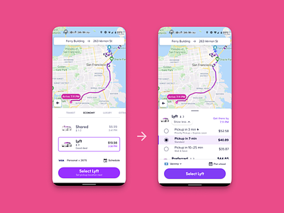 Lyft Mode Selector Modifiers Hackathon Ideation to Launch android bikeshare collaboration context easy fast hackathon intuitive lyft mod modifier optimize redesign rideshare simple space speed ui user friendly ux