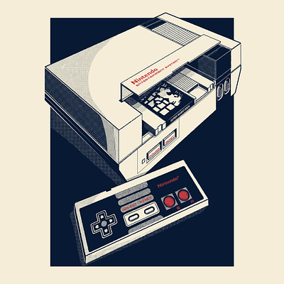 Nintendo NES halftone illustration nes nintendo retro stipple
